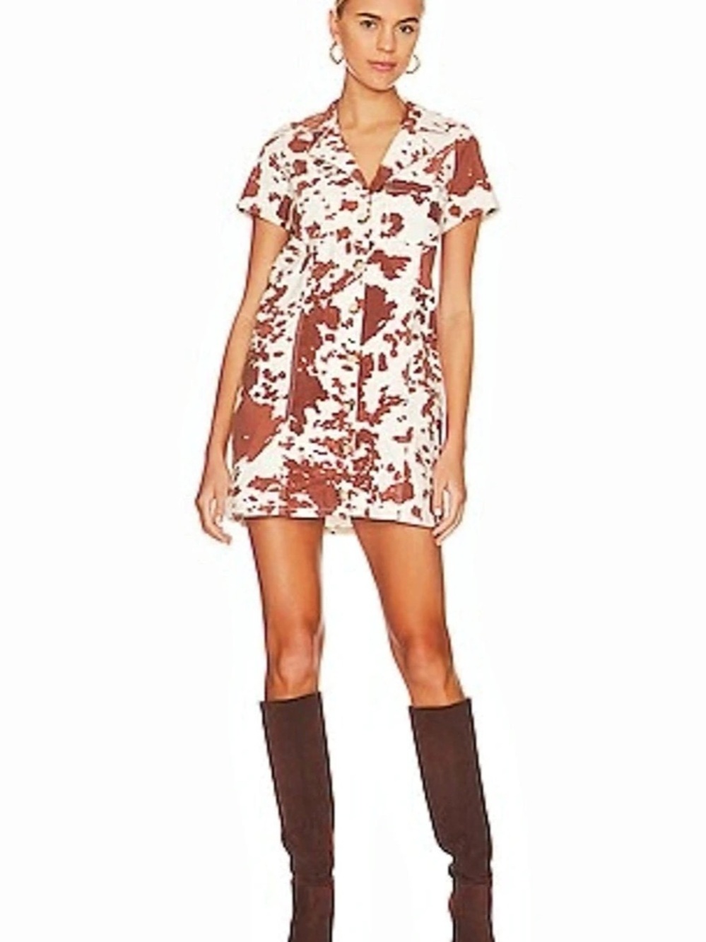 MUMU Animal Print Mini Dress in Brown & Cream Size Large Like New